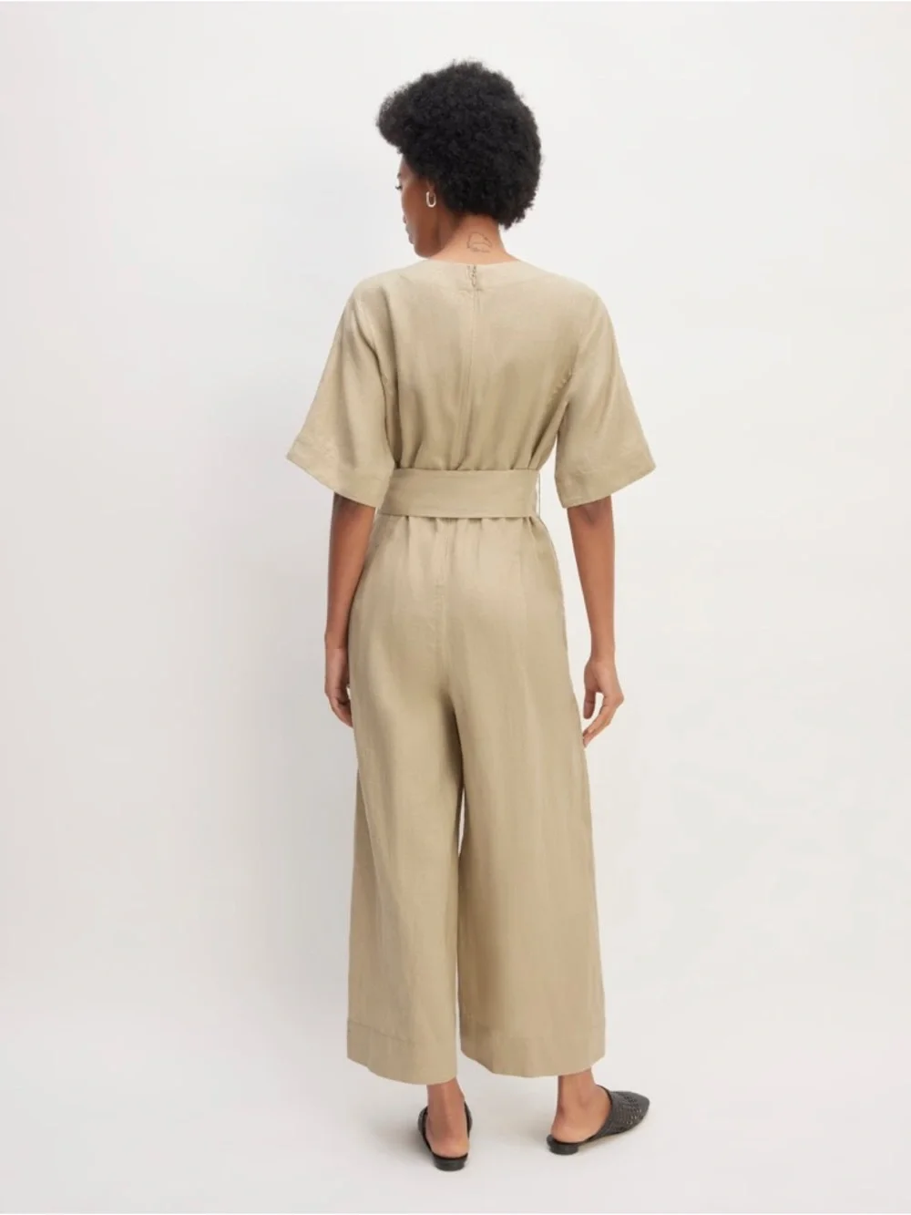 Everlane The Wrap Jumpsuit in European Flax Linen Coastal Wide Leg *NO BELT*